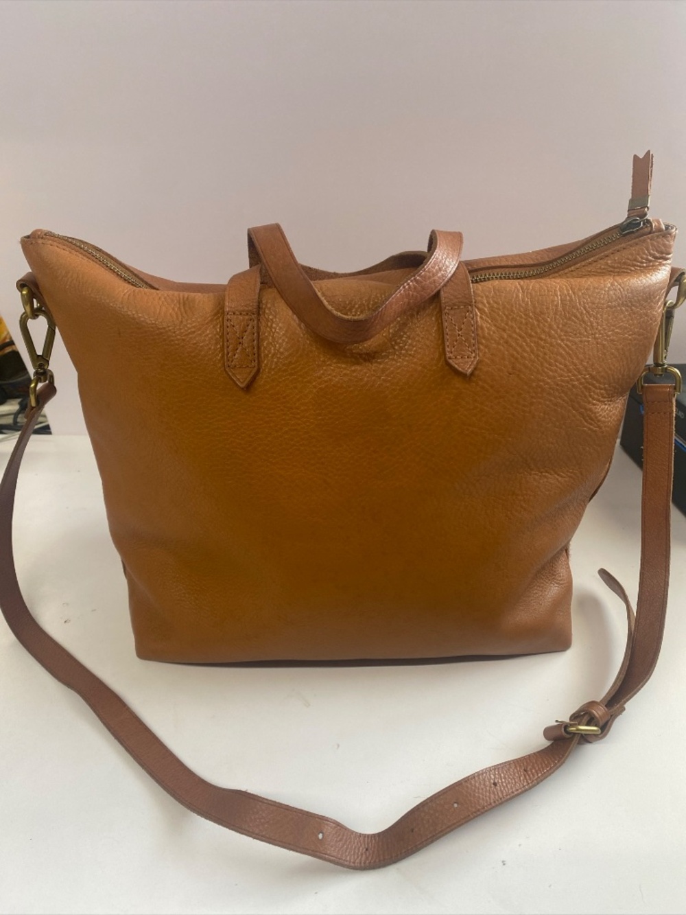 Madewell Brown Tote Bag Gold Hardware Double Handles Detachable crossbody Strap